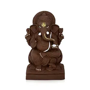 GIRI® Trading Puja Items | Eco Friendly Clay Ganesh Idol | Organic Natural Soluble Terracotta Tree Ganesh (9 x 6.5)