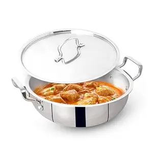 The Indus Valley Triply Stainless Steel Deep Kadai 3.5 LTR with Stainless Steel Lid | 24 cm/9.44 inch,1.80kg | Induction Friendly | Nonstick 3-Layer Body, 100% Pure & Toxin-Free