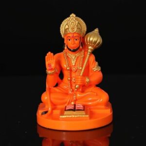 Hanuman Idol for Car Dashboard, Home, Office Desk – Hanuman Murti for for Pooja, Temple Showpiece, Decoration, Festivals and Gifting. (9cm, Orange Color)