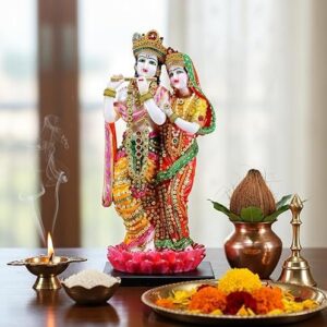 eSplanade Radha Krishna Kishan Standing on a Lotus Murti Idol Statue Sculpture - Resin - 16" Inches