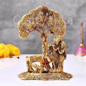 CraftVatika Radha Krishna Gift with Cow Calf Statue Murti Idol for Home Decoration, Gift Items for Anniversary,Wedding,House Warming,Return Gift