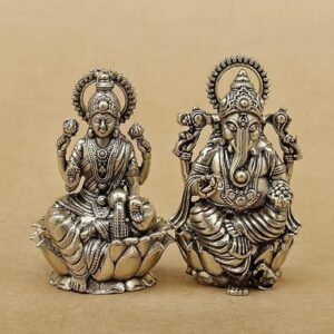 Brass Lakshmi Ganesh Statue Intricate Quality 2.5" Inch Tall Pack of 1