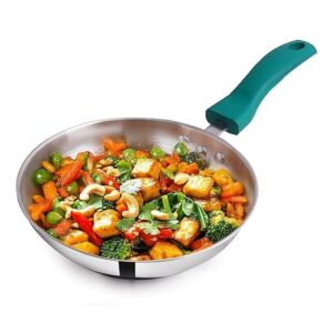 The Indus Valley Stainless Steel Fry Pan | 22cm/ 8.6 inch, 1.5Ltr, 0.5kg | Induction Friendly Frying Pan | 3-Layer Thick Bottom, 100% Toxin-Free, No Chemical Coating