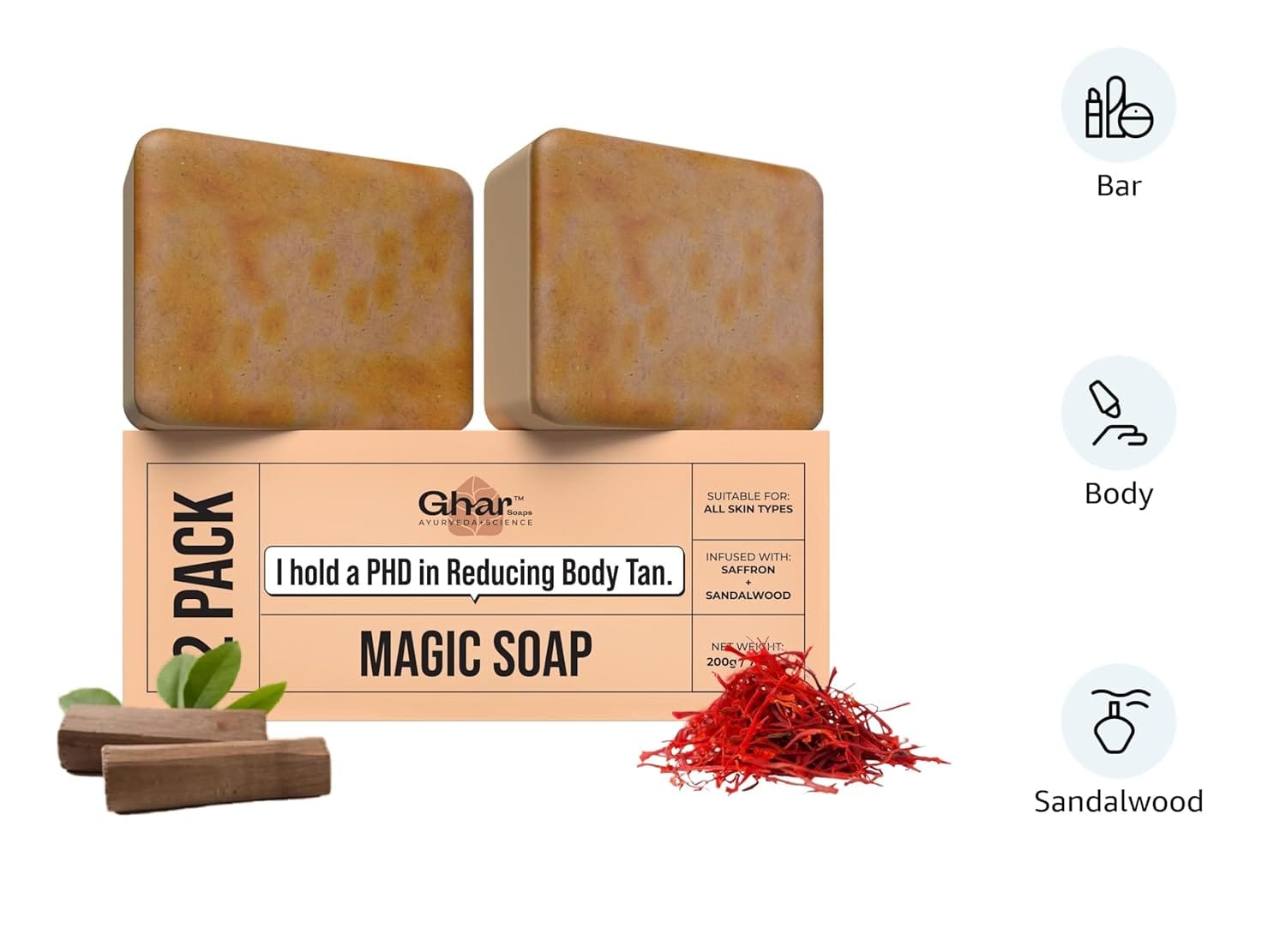 Ghar Soaps Sandalwood & Saffron Magic Soaps For Bath (100 Gms Pack Of 2) - Image 3