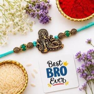 eCraftIndia Golden Lord Ganesha Designer Rakhi for Brother With Gift Combo Set